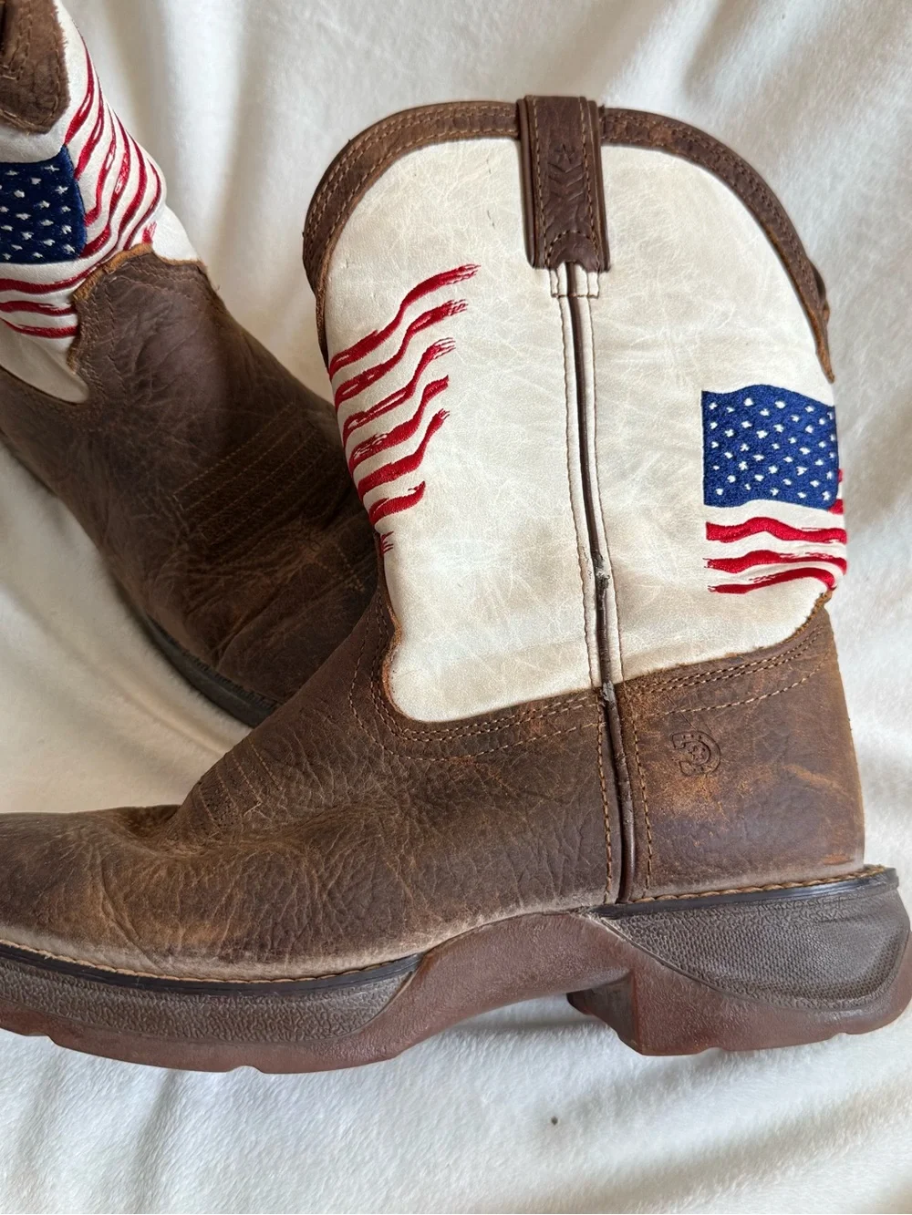 Durango Brown and White Kids Western Boots with American Flag